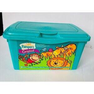 Pampers Wipes Tub Vintage 90s Baby Teal Excellent Animal Jungle Theme Refillable